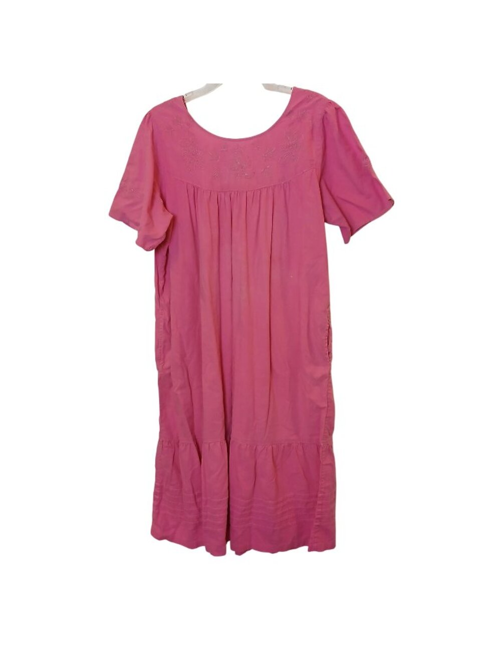 VTG Pink Embroidered Short Sleeve Size XL House Dress MouMou Lounge Pocket #D-41